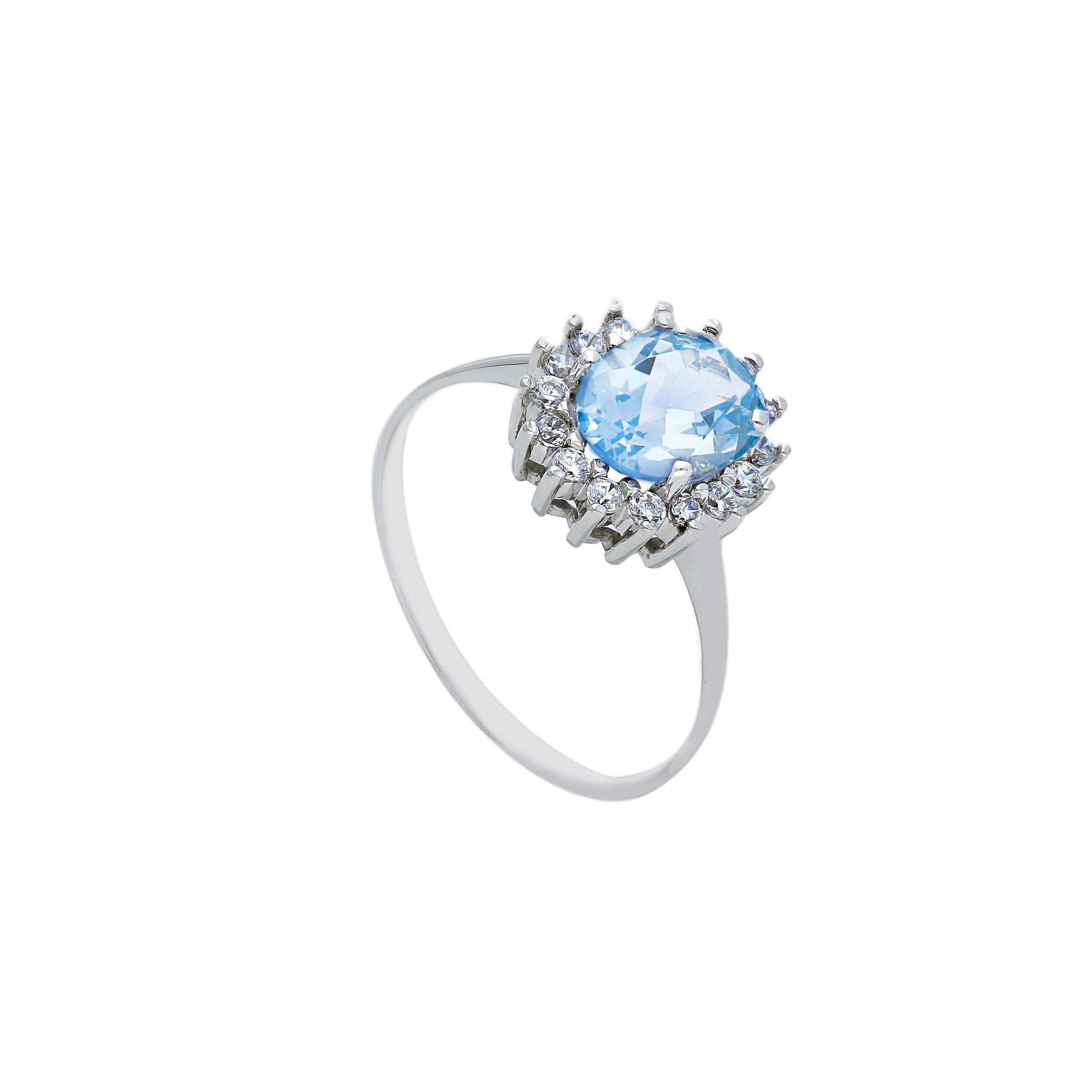 Λευκόχρυσο Δαχτυλίδι Ροζέτα με Συνθετικό Blue Topaz 9Κ (code S269244)